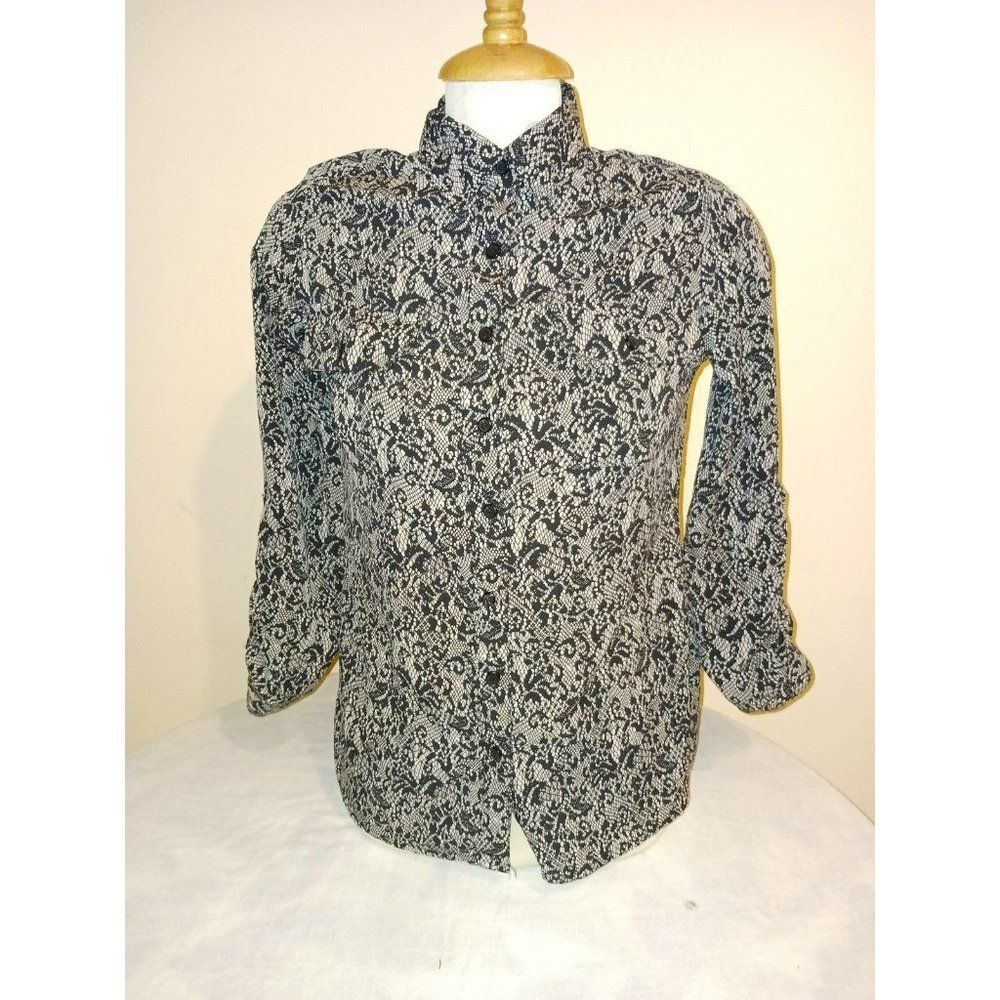 Elementz petite small black & white print stretch blouse